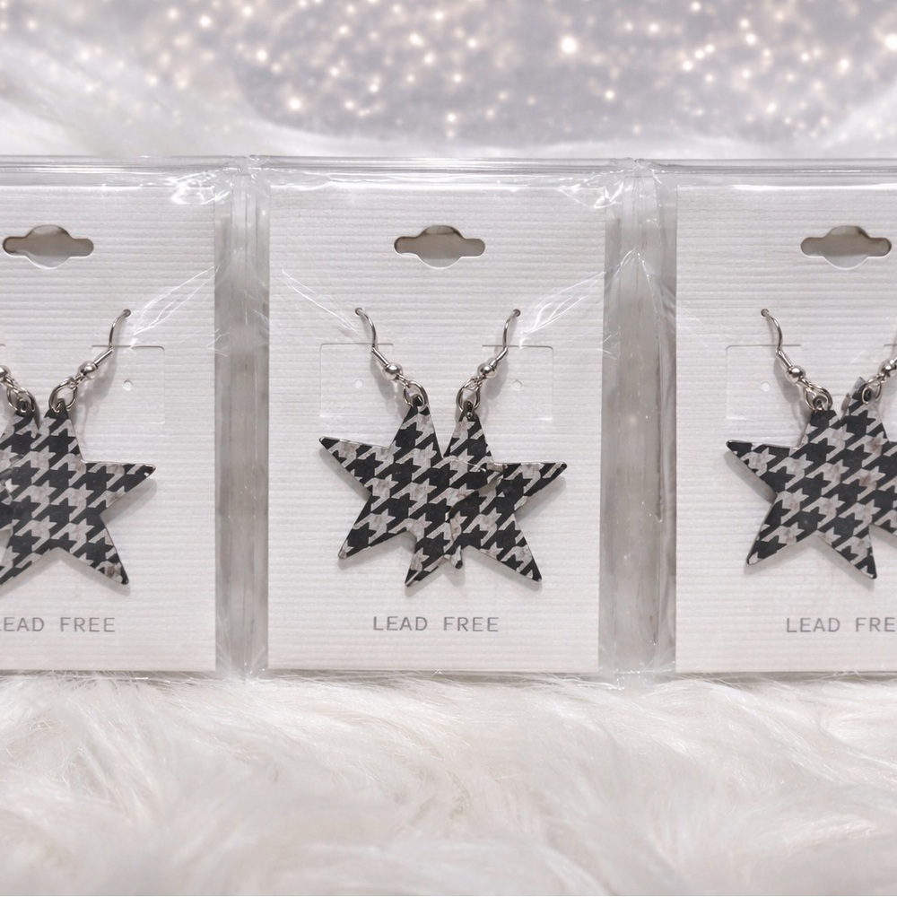 BUNDLE Star-Shaped Houndstooth Dangle Earrings - 6 Pair